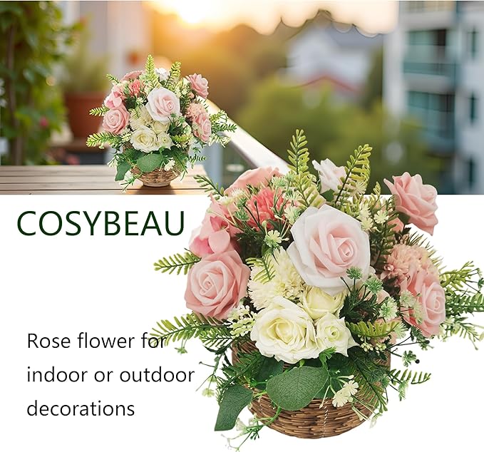 Artificial Flowers 25pcs Fake Roses, Pinkish White Foam Rose Faux Flower for Wedding Bouquet Bridal Shower Centerpieces Floral Arrangements Home Decorations Party Backdrops Table