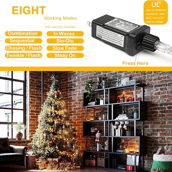 Decute 800LED 272ft Christmas String Lights UL Certified 8 Modes, Waterproof Outdoor Indoor Twinkle Starry Light for Christmas Tree Patio Garden Party Decor Warm White