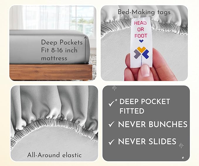 California Design Den 2-Pack Full Size Sheet Sets 400 Thread Count 100% Cotton Sateen - Extra Soft, Breathable & Cooling Sheets, Wrinkle Resistant, 2 Sets of Deep Pocket Bed Sheets - Light Grey