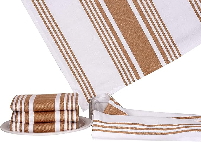 Urban Villa Kitchen Towels 100% Cotton Pack of 6, Highly Absorbent Quick Drying Super Soft Premium Dish Towels for Kitchen with Hanging Loop Hand & Tea Towels - 20x30 Inch, (Taupe & White, Striped)