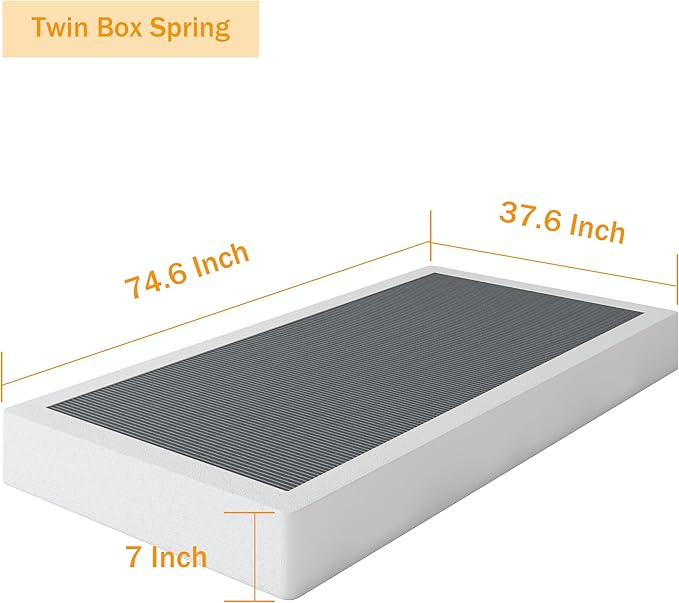 Box Spring Twin 7 Inch Metal Box Spring Twin Size Basics Bed Base, Mattress Foundation,Black Heavy Duty Structure with Cover, No Noise,Easy Assembly