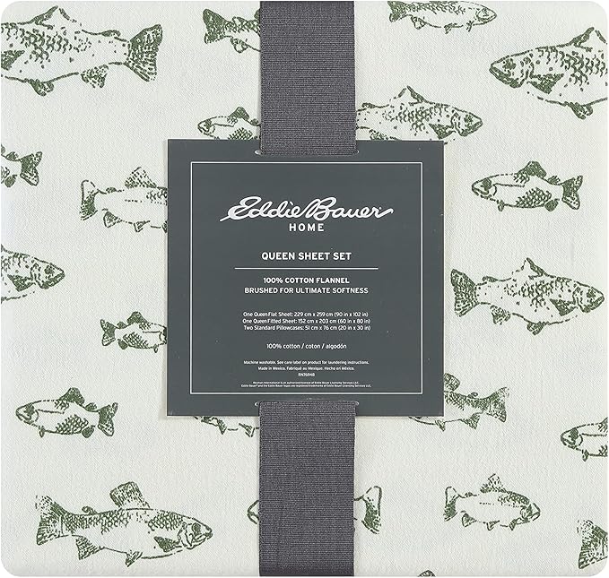 Eddie Bauer - Full Sheets, Cotton Flannel Bedding Set, Brushed For Extra Softness, Cozy Home Decor (School of Fish, Full)
