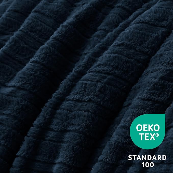 BEDELITE Fleece Queen Comforter Set -Super Soft & Warm Fluffy Navy Faux Fur Bedding, Luxury Fuzzy Heavy Bed Set for Winter with 2 Pillow Cases