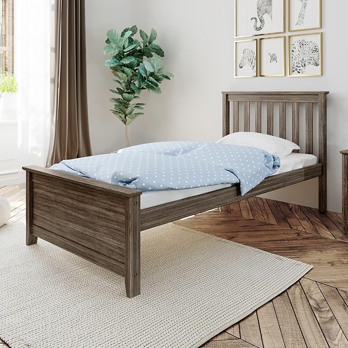 Max & Lily Twin Bed Frame with Slatted Headboard, Solid Wood Platform Bed for Kids, No Box Spring Needed, Easy Assembly, Clay