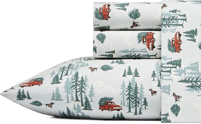 Eddie Bauer - Queen Sheets, Cotton Flannel Bedding Set, Brushed For Extra Softness, Cozy Home Decor (Tree Farm, Queen)
