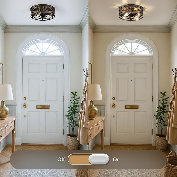 VONLUCE Flush Mount Ceiling Lights, 4-Light Hallway Ceiling Lighting Fixtures, 15 inch Farmhouse Metal Cage Ceiling Lights for Entryway Kitchen, Adjustable Lamp Holders, 2 pcs, Oil-Rubbed Bronze