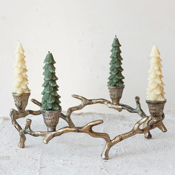Creative Co-Op Aluminum Wreath Advent Taper Candleholder, Oxidized Antique Gold Finish