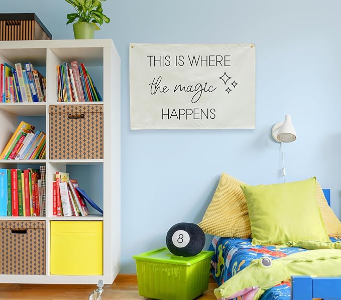 Boho Rectangular Banner Flag Wall Sign Decor Gift for Baby Boy Girl Kids,Nursery Baby Room Bedroom Living Room Office Decor-This Is Where the Magic Happen-Baby,Shower Birthday Christmas Gift