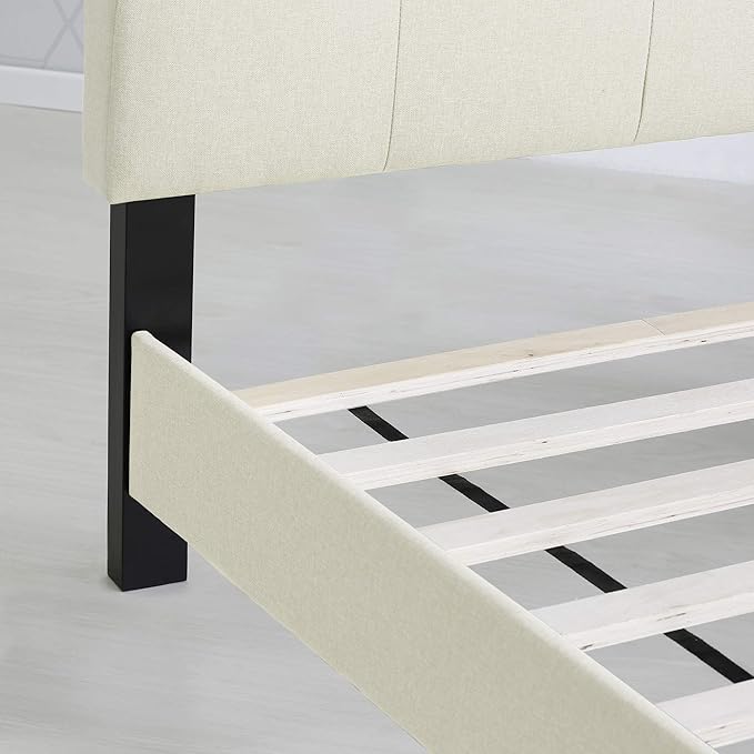 Furinno Laval Button Tufted Upholstered Platform Bed Frame, Twin, Linen