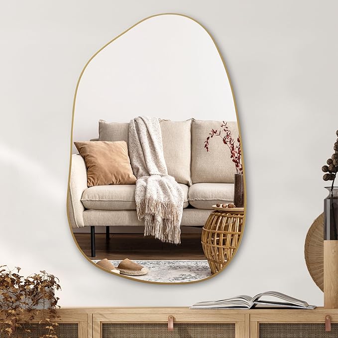 PERFNIQUE Irregular Wall Mirror Asymmetrical Mirror, 40''x26'' Gold Mirror for Bathroom Bedroom Living Room Entryway, Decorative Modern Wall Decor, Wall Mounted (Gold, 40" x 26")