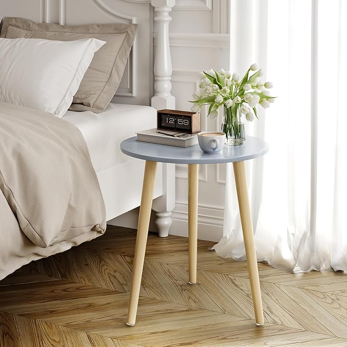 Apicizon Round Side Table, Blue Grey End Table for Small Spaces, Nursery Round Side Table Small Bedside Table Living Room, Bedroom, 16.5 x 20.5 Inches
