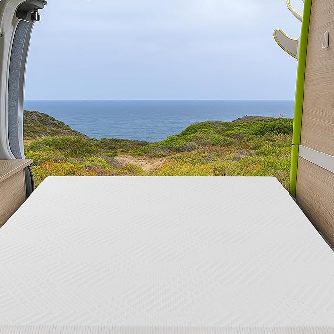 EGO White 8 Inch Short Queen Memory Foam RV Mattress, Cooling Gel Green Tea Mattress for RVs, Campers & Trailers, Bed in a Box, CertiPUR-US Certified, 60"×75", Medium Firm