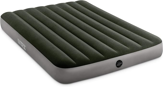 Intex 64778E Dura-Beam Standard Prestige Air Mattress: Fiber-Tech – Full Size – Hand-Held Battery Pump – 10in Bed Height – 600lb Weight Capacity