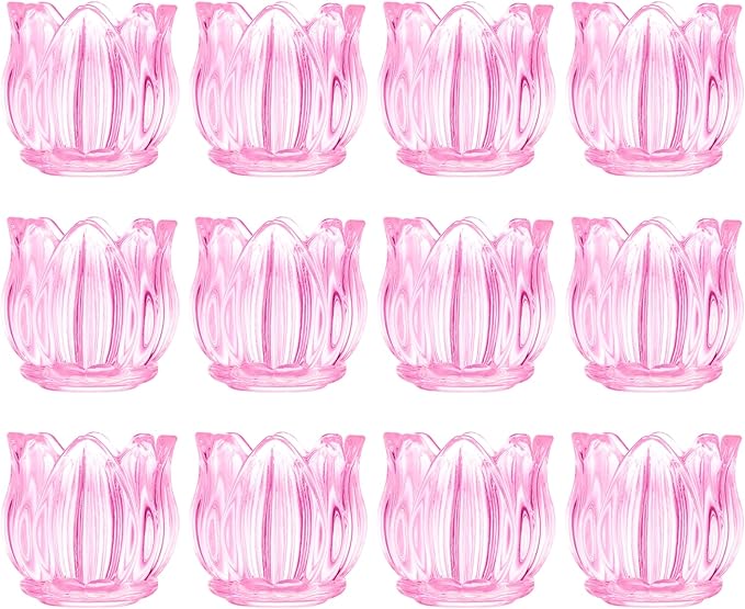 GOLDEAL 24Pcs Votive Candle Holders,Pink Thick Glass Tea Light Candle Holder Bulk,Tealight Candle Jars for Wedding Table Decor,Party Supplies,Bridal Shower,Baby Shower,Tables Centerpieces