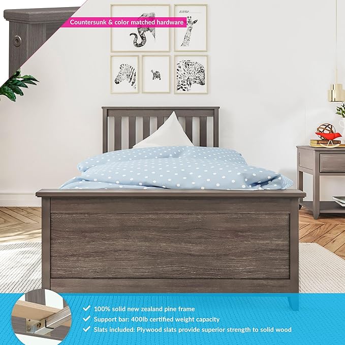 Max & Lily Twin Bed Frame with Slatted Headboard, Solid Wood Platform Bed for Kids, No Box Spring Needed, Easy Assembly, Clay
