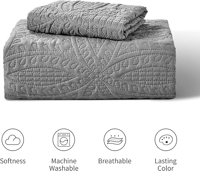 Love's cabin Twin Quilt Set Grey Bedspreads - Soft Bed Summer Lightweight Bedspread Comforter - Modern Style Coin Pattern Coverlet for All Season - 2 Pieces (1 Quilt, 1 Pillow Sham)