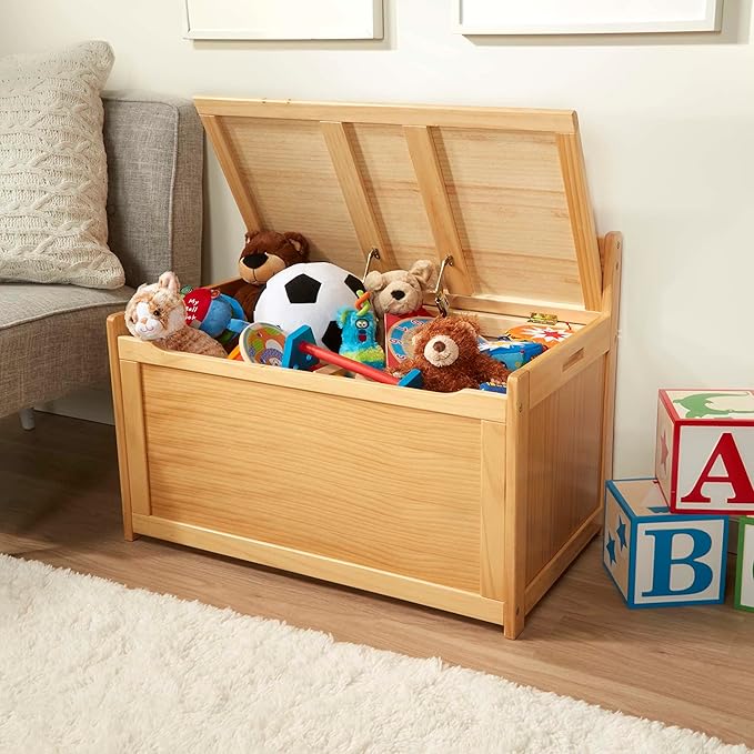 Melissa & Doug Toy Chest, Wooden Toy Storage Box with Safety-Hinged Lid, Kids Toys Storage Organizer for Playroom, Bedroom, & Montessori Classroom Furniture for Boys & Girls Ages 3+, Blonde