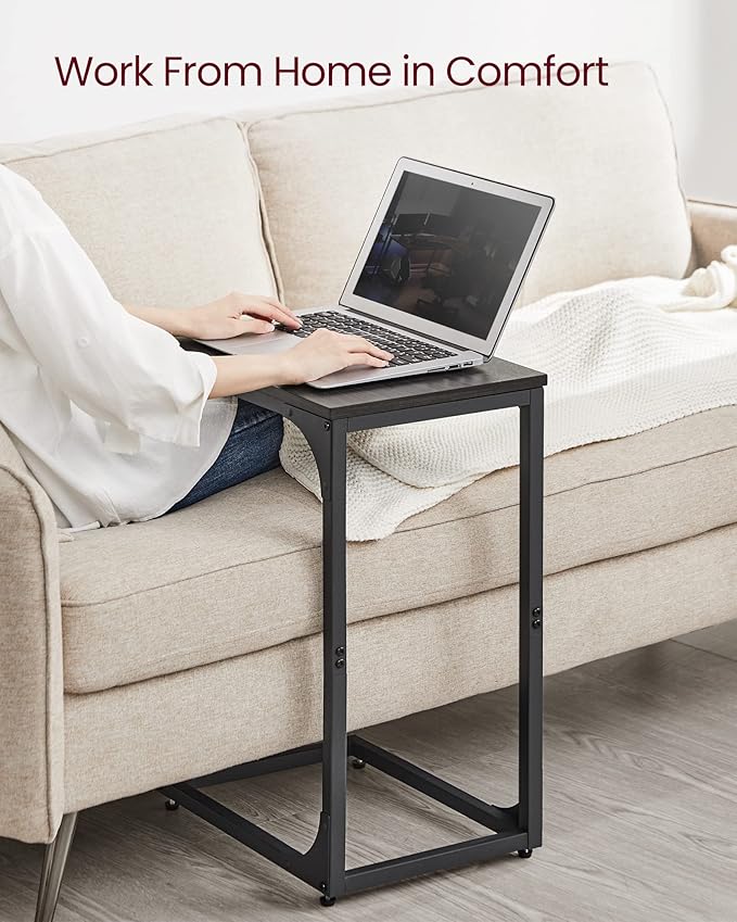 VASAGLE C-Shaped End Table Set of 2, Small Side Table for Couch, Sofa Table with Metal Frame for Living Room, Bedroom, Bedside, Ebonized Oak and Black