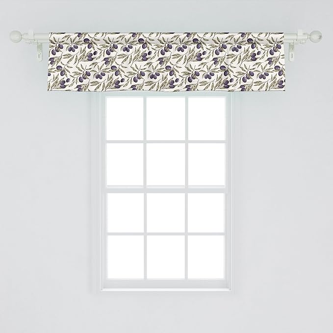 Ambesonne Olive Window Valance Pack of 2, Digitally Generated Hand Drawn Style Botanical Blossoms, Rod Pocket Curtain Valances for Kitchen Bedroom, 54" X 12", Quartz Taupe