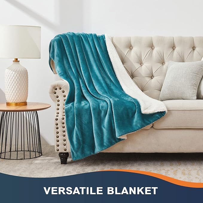 Walensee Sherpa Fleece Blanket (King Size 108”x90” Teal) Plush Throw Fuzzy Super Soft Reversible Microfiber Flannel Blankets for Couch, Bed, Sofa Ultra Luxurious Warm and Cozy for All Seasons