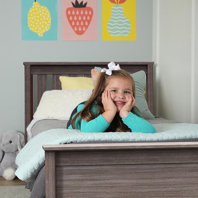 Max & Lily Twin Bed Frame with Slatted Headboard, Solid Wood Platform Bed for Kids, No Box Spring Needed, Easy Assembly, Clay