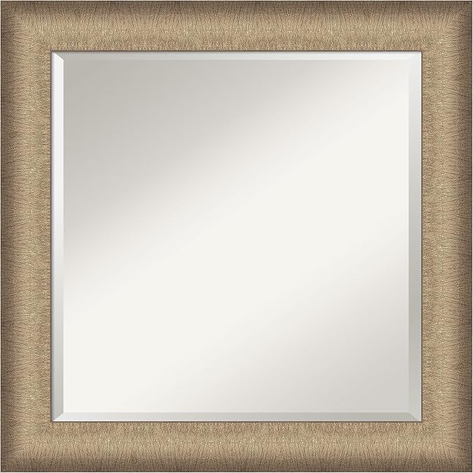 Amanti Art Bronze Bathroom Mirror for Over Sink, 25x25 Elegant Brushed Bronze Square Vanity Mirror, Medium Casual Frame, Hangs Horizonally and Vertically, Bathroom Wall Decor, Beveled Edge