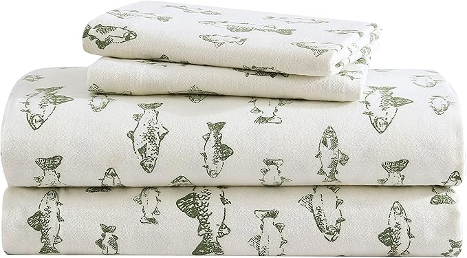 Eddie Bauer - Full Sheets, Cotton Flannel Bedding Set, Brushed For Extra Softness, Cozy Home Decor (School of Fish, Full)