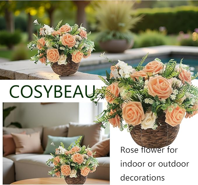 Artificial Rose Flowers 25pcs, Light Orange Foam Fake Rose Faux Flower for Wedding Bouquets Bridal Shower Centerpieces Floral Arrangements Home Decorations Party Backdrops Table