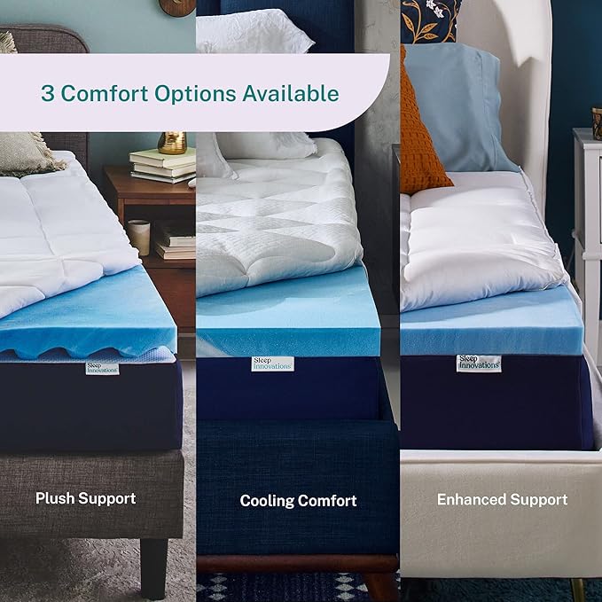 Sleep Innovations Dual Layer 4 Inch Memory Foam Mattress Topper, Queen Size, Ultra Soft Support, 3 Inch Cooling Gel Memory Foam Plus 1 Inch Fluffy Pillow Top Cover