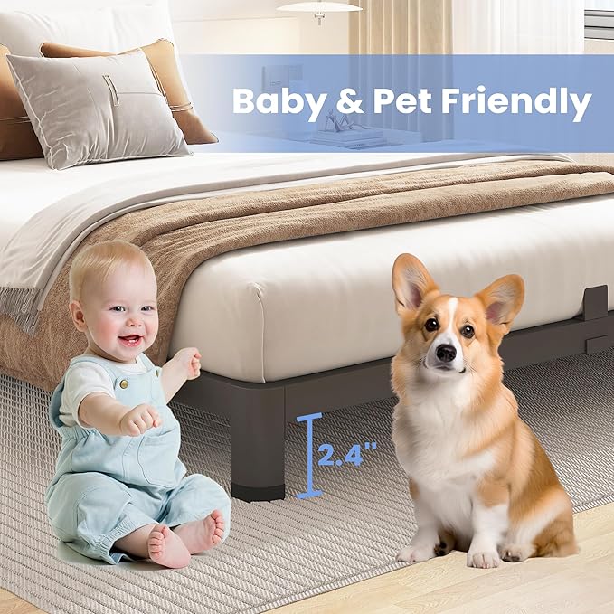 ROIL 4 inch Full Size Bed Frame with Round Corner Legs Mattress Retainers 3500LBS Heavy Duty Steel Slats No Box Spring Needed Platform Noise-Free Easy Assembly