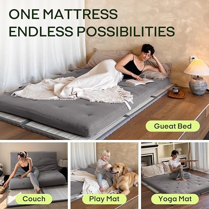 ZonLi Japanese Floor Futon Mattress Full Size 80"x 54", 100% Cotton Cover 2.5'' Thicken Tatami Mattress, Foldable Sleeping Pad, Portable Dormitory Tatami Mat