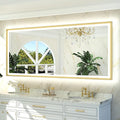 TETOTE 84x36 LED Bathroom Mirror with Lights Gold Frame Frontlit & Backlit Lighted Vanity Mirror Baroque Anti Fog Dimmable White/Warm/Natural,CRI90+,Waterproof,Wall Mounted(Horizontal/Vertical)