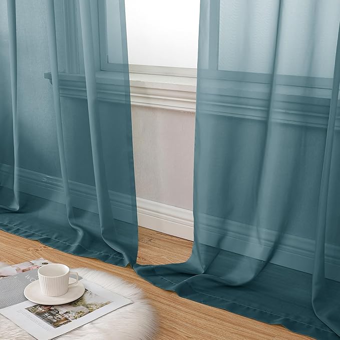 Aiyufeng Dusty Blue Sheer Curtains 45 inches Long, Short Kitchen Window Treatment Solid Sheers Cafe Curtains Bathroom Voile Half Window Curtains 2 Panels, Rod Pocket, 42" Wx45 L