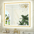 TETOTE Gold LED Bathroom Mirror with Lights 42x36 Front & Back Light Vanity Framed Mirror Baroque Anti Fog Dimmable White/Warm/Natural,CRI90+,Waterproof,Wall Mounted(Horizontal/Vertical)