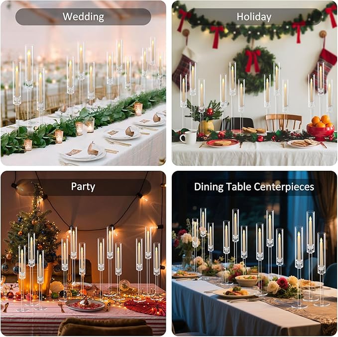Vincidern 24pcs Taper Candle Holder Acrylic Candlestick Holder Clear Set for Table Centerpiece, Long Candle Stick Candle Stand Cylinder Shade for Halloween, Christmas Wedding Party Dining Room Decor