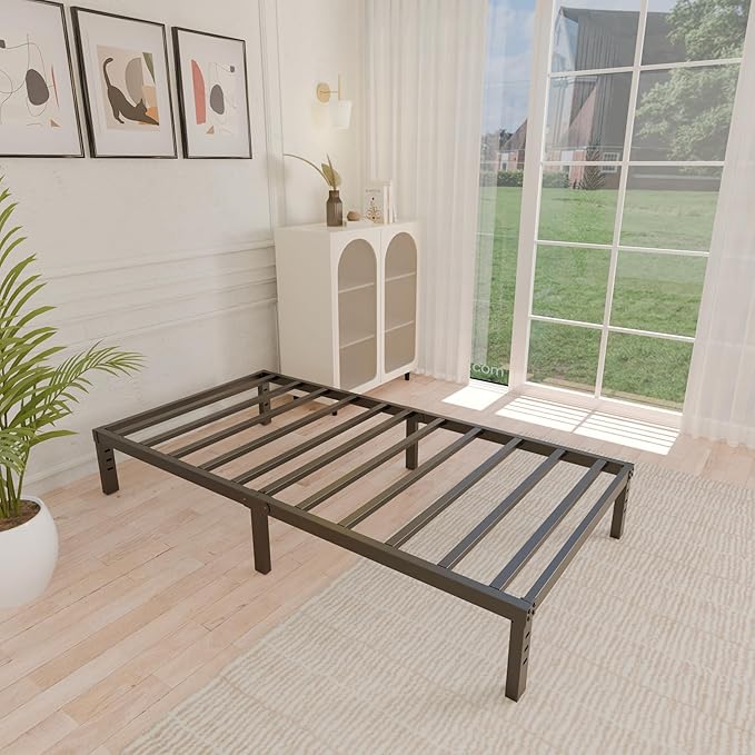 ALDRICH 10 Inch Metal Twin Bed Frame - Single Black Basic Steel Slats Platform, Easy Assembly Heavy Duty Noise Free Bedframes, No Box Spring Needed