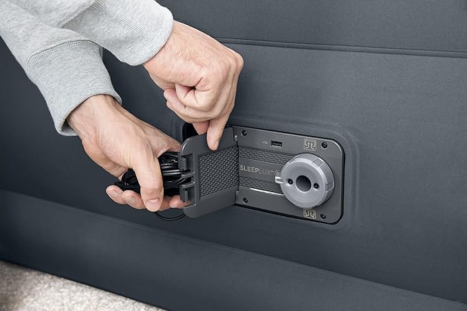 SLEEPLUX King Air Mattress Extra Durable Non-Leak Tough Guard Material 22" Raised Airbed with Built in Pump + USB Charger (80" 72"x22") Grey