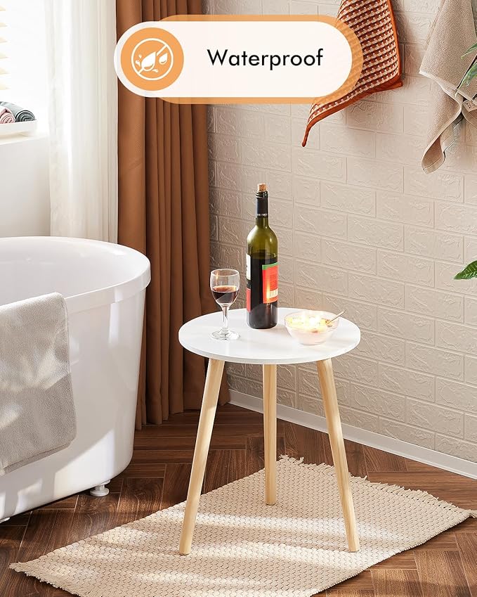Apicizon Round Side Table Set of 2, White Nightstand Coffee End Table for Living Room, Bedroom, Small Spaces, Modern Home Decor Bedside Table with Natural Wood Legs, 16.5 Inches