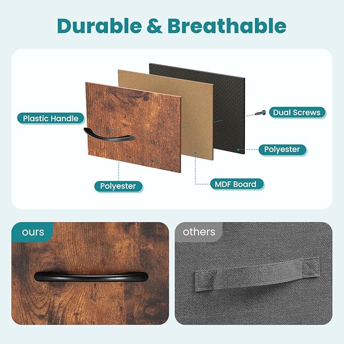 OLIXIS 5 Drawer Dresser Nightstand Classic Rust Brown, Wooden Top Metal Frame Fabric Storage Organizer for Bedroom Living Room Entryway, Wide TV Stand Closet Chest Furniture