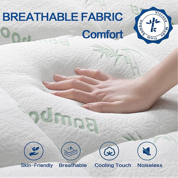 Mattress Topper Twin XL Size, Cooling Extra Thick Breathable Viscose Made from Bamboo Mattress pad, Soft Quilted Fitted Mattress Cover with 1000 GSM Down Alternative Fill (8-21”Deep Pocket)