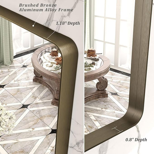 16x24 Bronze Bathroom Mirror, Rounded Rectangle Bronze Frame Mirror, Brushed Bronze Bathroom Vanity Mirror Wall-Mounted, Anti-Rust, Hangs Horizontally or Vertically
