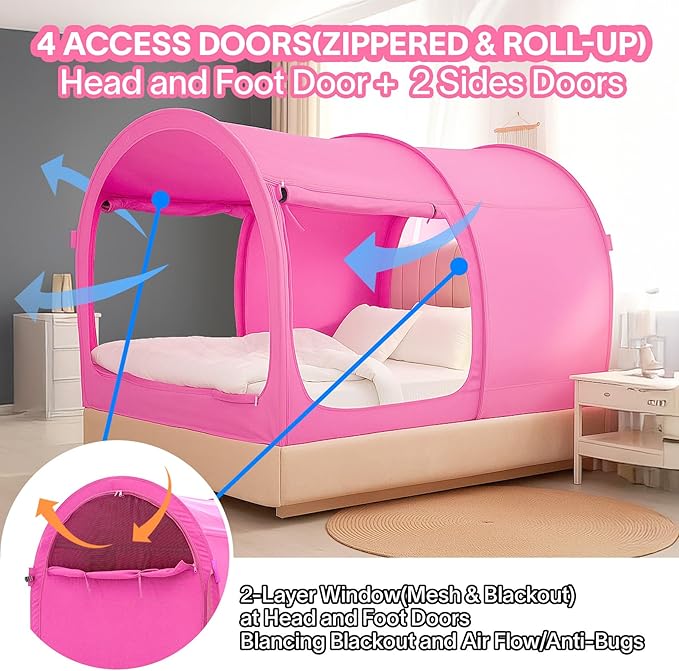 Alvantor Bed Canopy Bed Tents Dream Tents Privacy Space Full Size Indoor Pop Up Portable Frame Curtains Breathable Grey Cottage (Mattress Not Included) Reducing Light