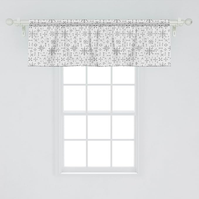 Ambesonne Nordic Window Valance, Viking Runes and Talismans Scandinavian Symbols with The Futhark Alphabet, Curtain Valance for Kitchen Bedroom Decor with Rod Pocket, 54" X 18", Dark Grey and White