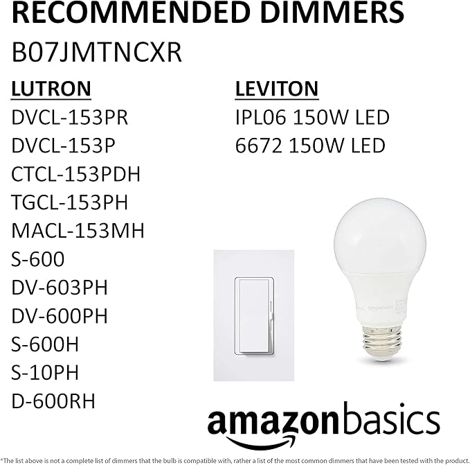 Amazon Basics A19 LED Light Bulbs, 75 Watt Equivalent, Energy Efficient 12W, E26 Standard Base, Soft White 2700K, Dimmable, 10,000 Hour Lifetime , 6-Pack
