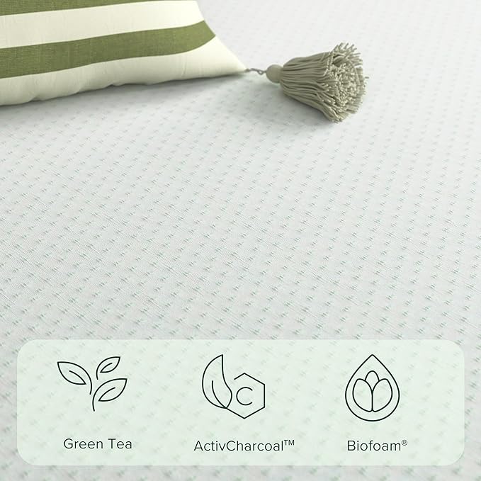 ZINUS 8 Inch Green Tea Memory Foam Mattress, Queen, Fiberglass Free, Patented Custom Contour Support, Sturdy Base Foam, CertiPUR-US Certified, Mattress in A Box, White
