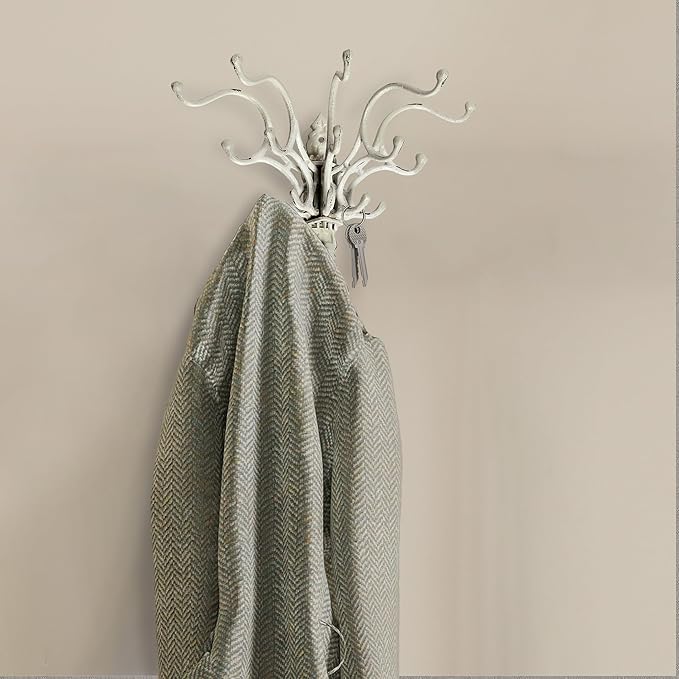 Creative Co-Op Antique Decorative Cast Iron Multi Hook Wall Hanger with 15 Hooks, Distressed White