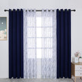 BONZER Mix and Match Curtains - 2 Pieces Branch Print Sheer Curtains and 2 Pieces Blackout Curtains for Bedroom Living Room Grommet Window Drapes, 54x84 Inch/Panel, Indigo, Set of 4 Panels