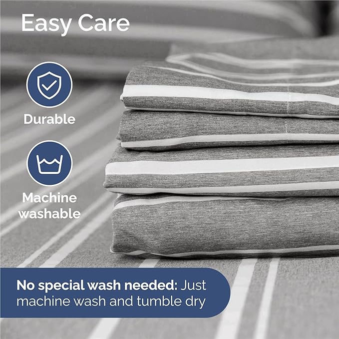 King 6 Piece Sheet Set - Comfy Breathable & Cooling - Soft Hotel Luxury Bedding Set with 8-16 Inch Deep Pockets - 1 Flat & 1 Fitted Sheet & 4 Pillowcases - Wrinkle Free & Easy Care - Grey Stripes 3