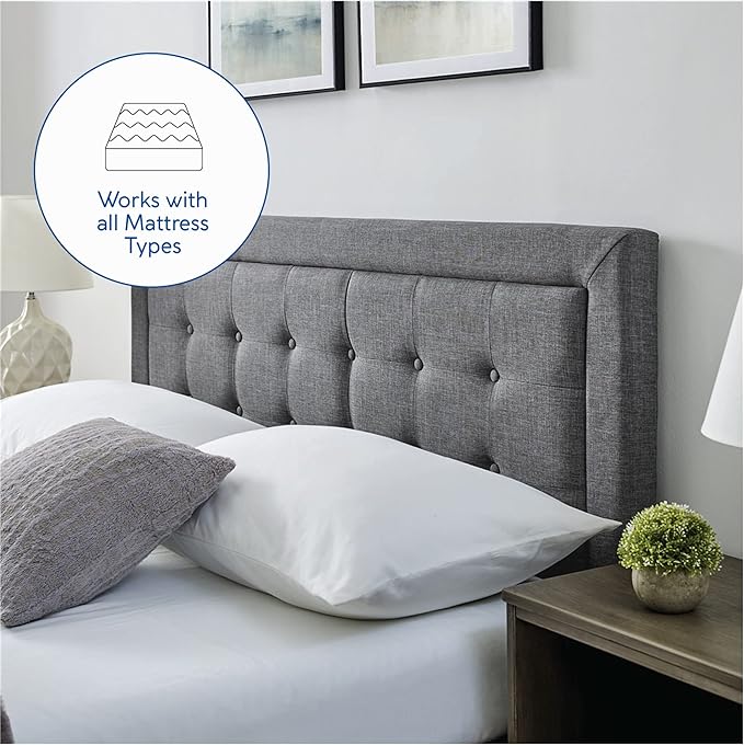 DeCoro Mornington 2.0 Upholstered Platform Bed | Headboard and Metal Frame with Wood Slat Support, Grey, King Size