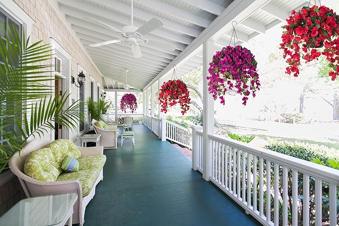 Artificial Fake Hanging Hibiscus Flowers Plants Baskets for Outdoor Decor, Faux Silk Hibiscus Long Vines in Planter UV Resistant Realistic Flowers for Outside Porch Patio Home Decoration, Red